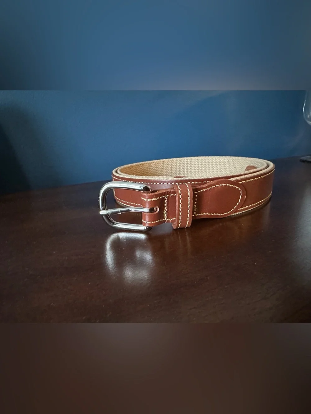 Leather Man Ltd. Embroidered Mallard Duck Leather & Canvas Belt